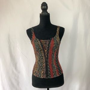 Vintage Y2K Patchwork Mesh Lace Up Corset Top